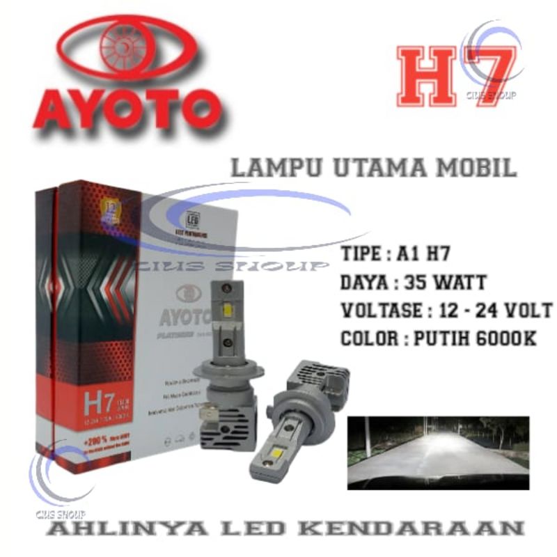 SEPASANG LAMPU LED MOBIL AYOTO A1 35W H1,HB3, HB4, H7,HIR2, H11 CAHAYA PUTIH UNTUK FOGLAMP HEADLAMP MOBIL