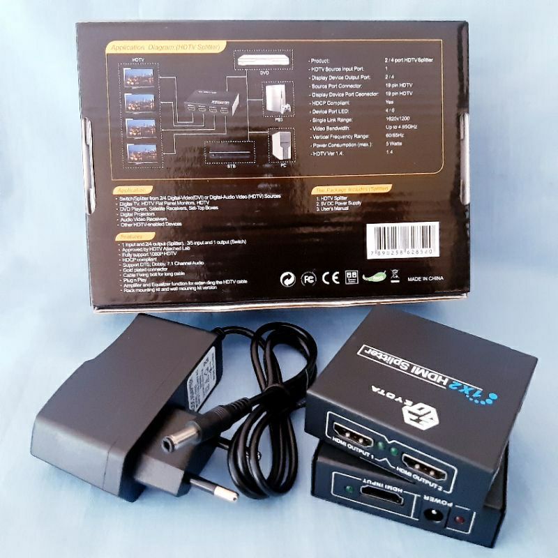 HDMI SPLITTER 4 PORT 1-2  IN 1 OUT 2 - CONVERTER SPLITTER HDMI FULL HD 2 PORT