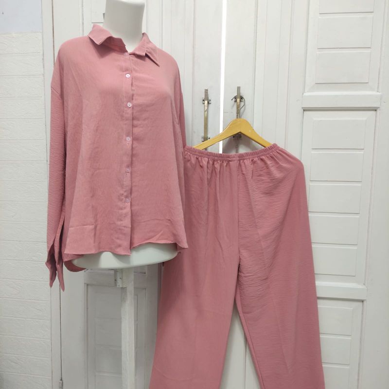 oneset crinkle jumbo setelan celana polos