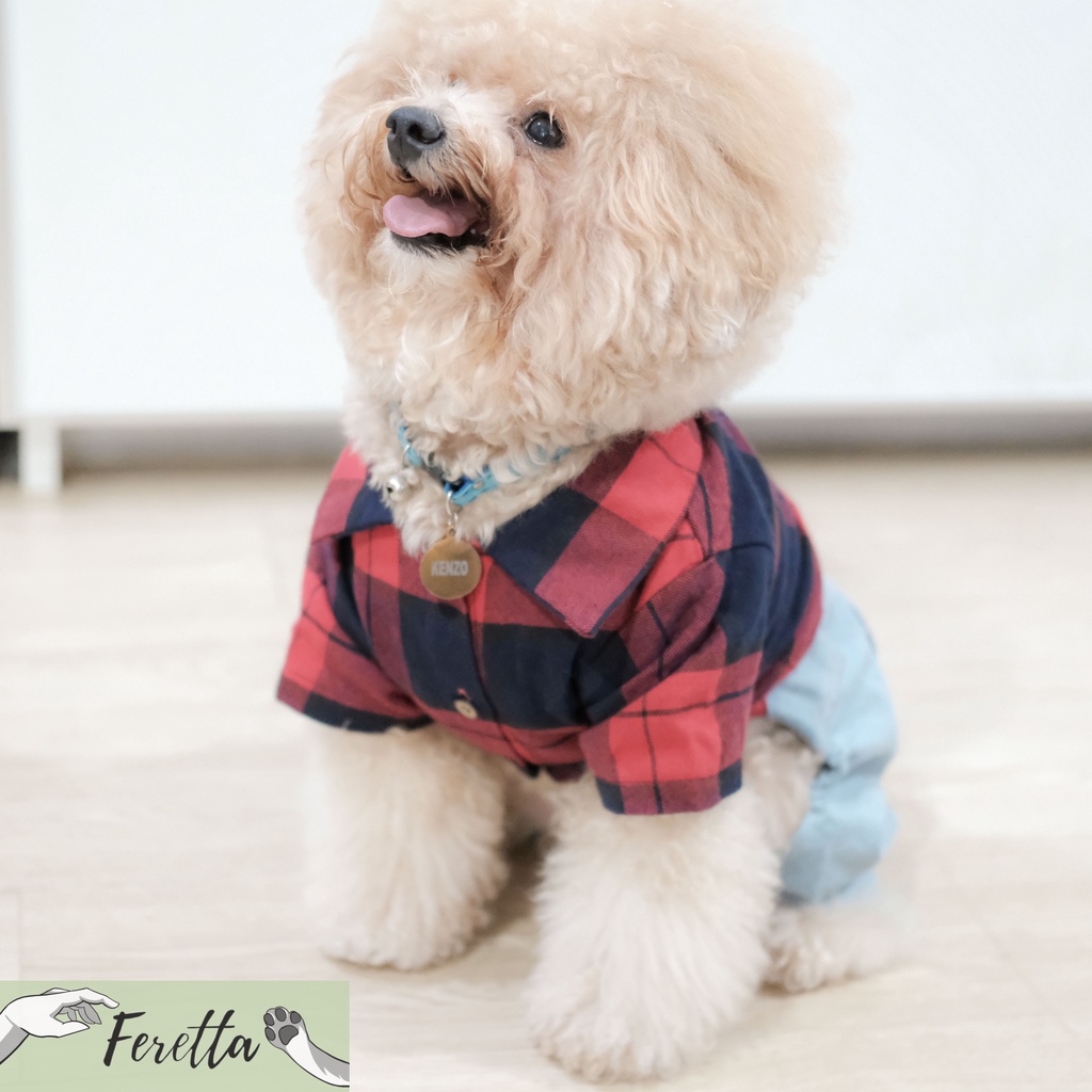 [Feretta] Cael Plaid Set | Baju Doggy | Baju Anjing | Baju Poodle | Baju Bichon | Atasan Doggy | Ata