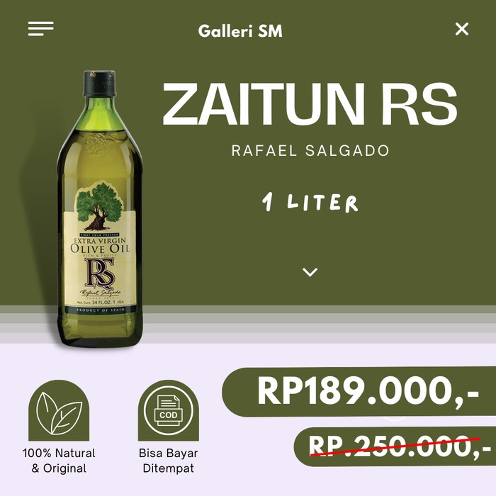 

Minyak Zaitun RS Rafael Salgado 1 Liter Extra Virgin Olive Oil Massage