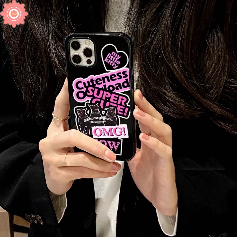 Ins Trendy Stiker Label Ponsel Case Trendi Kompatibel Untuk IPhone 11xr 78 Plus 14 13 12 Pro Max X XS Max SE 2020lembut Tpu Silicon Glossy Halus Phone Cover