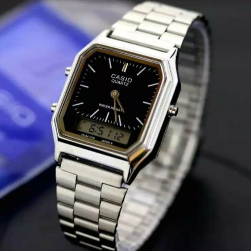 Jam Tangan Casio AQ230 Tahan Air Dualtime Tanpa Jarum Detik Free Box Exlusive