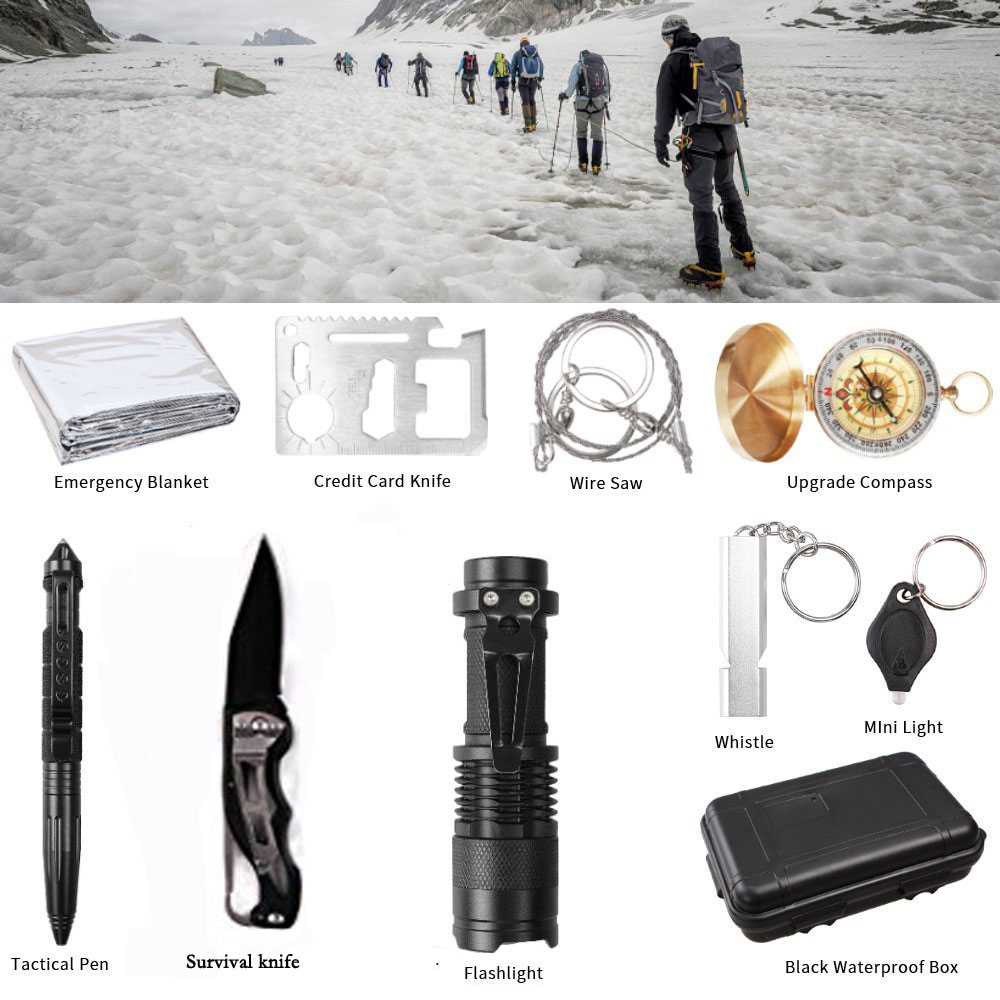 Survival Kit 11 in 1 Multifungsi First Aid SOS Tools Perlengkapan Petualangan Hiking &amp; Camping Safety Box