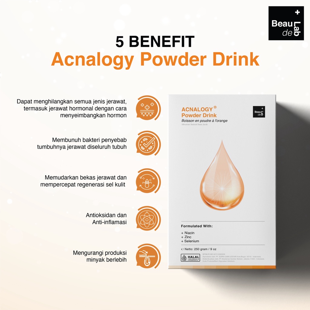 Beaudelab Acnalogy Powder Drink | Obat Minum Jerawat | Minuman Antioksidan | Penghilang Bekas Jerawat | Acne Treatment Drink