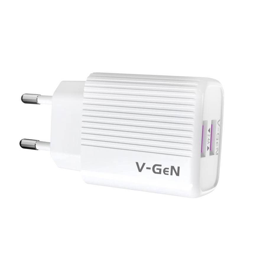 Adaptor Charger V-GeN VTC2-22 2.4A Dual Port USB Travel Charger VGEN