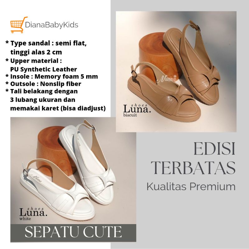 NUNNA Shoes Sepatu LUNA Sandal Wanita White Putih & Biscuit Cokelat