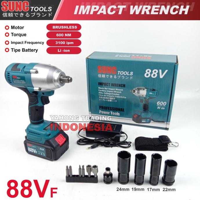 SUNC TOOLS Mesin Impact Wrench Baterai Kunci Shock Pas 88V 88Vf