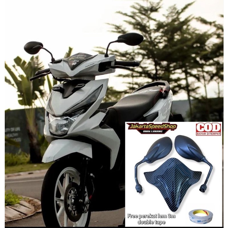 Paket variasi kaca spion x1 plus visor beat new carbon bahan akrilik free double tape