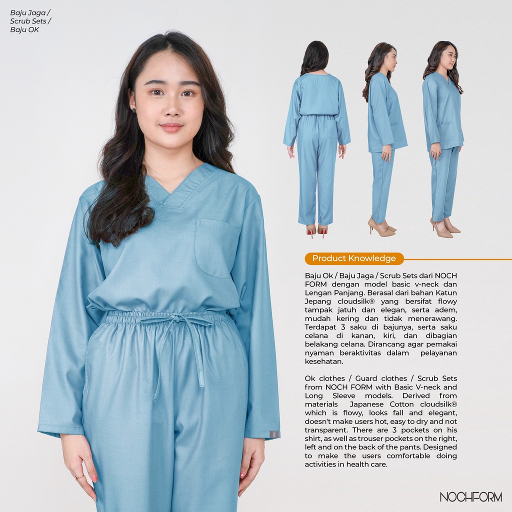 NOCHFORM (VOL 1) Doctor’s Scrub/ Set Baju Celana Jaga OKA / Baju OK Dokter / Baju OK Perawat / Baju Medis Lengan Panjang