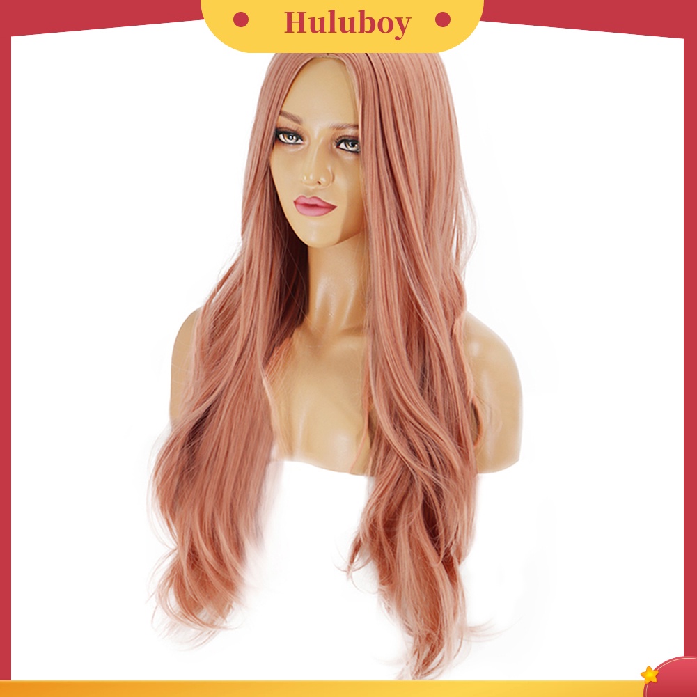Wig Rambut Sintetis Model Panjang Keriting Warna Pink Untuk Wanita