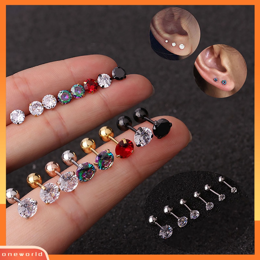 [WONE] 1pc Anting Wanita Cubic Zirconia Kecil Aksesori Perhiasan Shiny Colorful Stud Earring Untuk Belanja