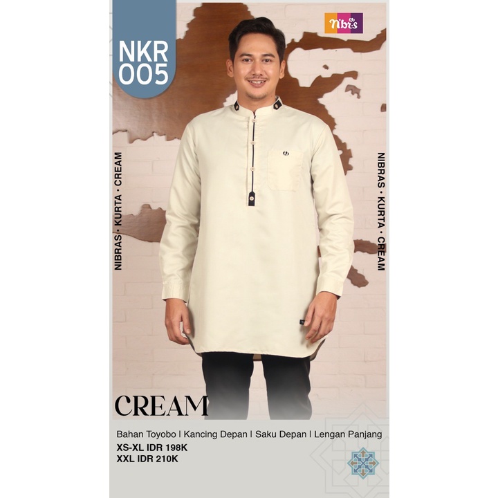 NIBRAS KOKO NKR 05 CREAM ORIGINAL BY N'BRS BAHAN TOYOBO BAJU BUSANA MUSLIM PRIA ATASAN PRIA PAKAIAN 