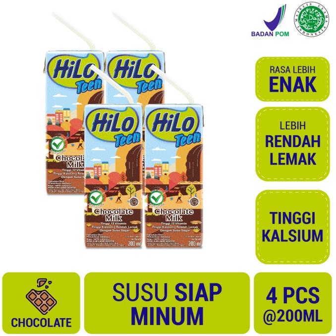 HiLo Teen Chocolate 200ml (4 Pcs) - Ready to Drink TERLARIS TERPERCAYA ORIGINAL