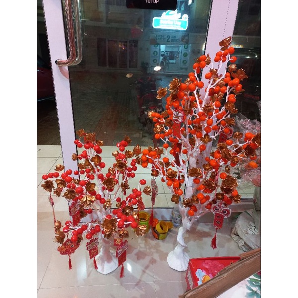 Pohon Facaishu Imlek Red Berry Orange / Pohon Hoki Imlek Cherry Jeruk 120cm / Pohon Keberuntungan 2023 / CNY Artificial Flower