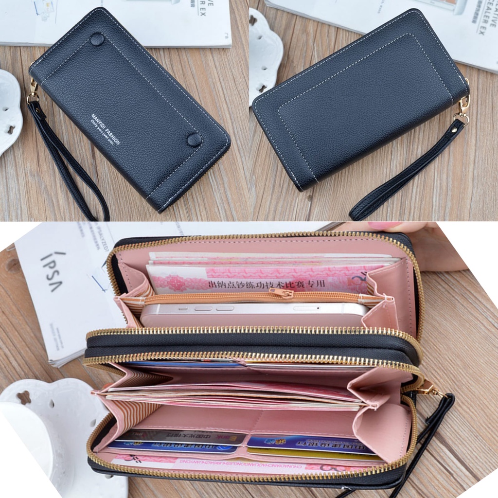 DOMPET PANJANG WANITA 2 RESLETING NICELA PREMIUM MUAT HP KULIT HITAM WA626B5 KOREA IMPORT SLOT KARTU PENDEK KOIN BRANDED REMAJA KEKINIAN TALI SIMPLE FASHION MURAH CEWEK BATAM