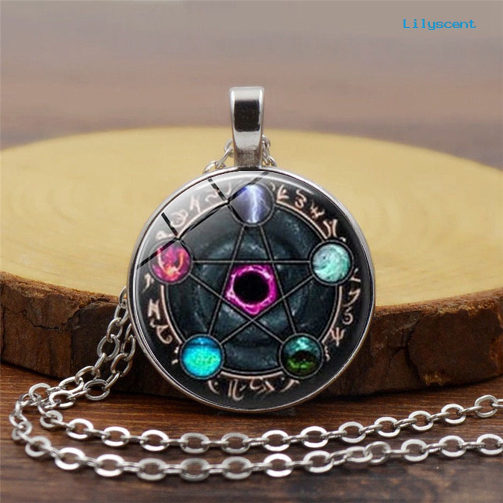 [LS] Unisex Pentacle Constellation Zodiac Glass Cabochon Charm Kalung Wicca Jewelry