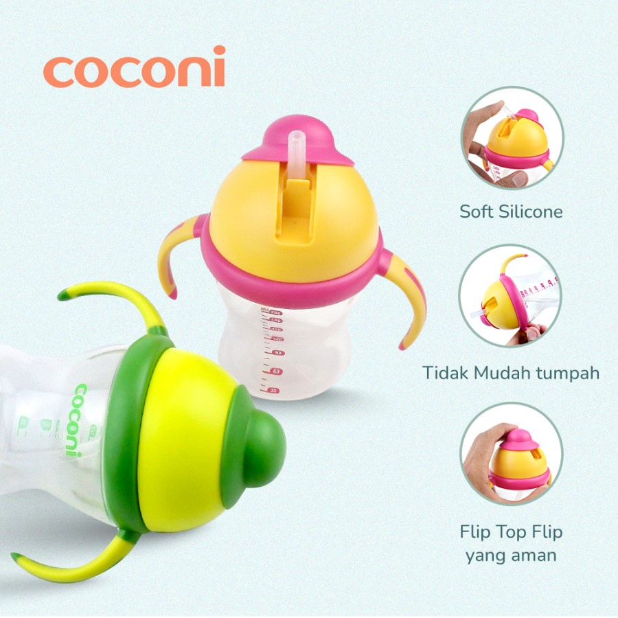 Coconi Sippy Straw Bottle 200ml | Botol Minum Sedotan Anak Bayi PP