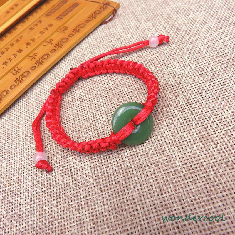 Gelang Tangan Tali Merah Aksen Batu Giok Hetian Lucky Untuk Pasangan Pria Dan Wanita Hand Rope Adjustable-Won