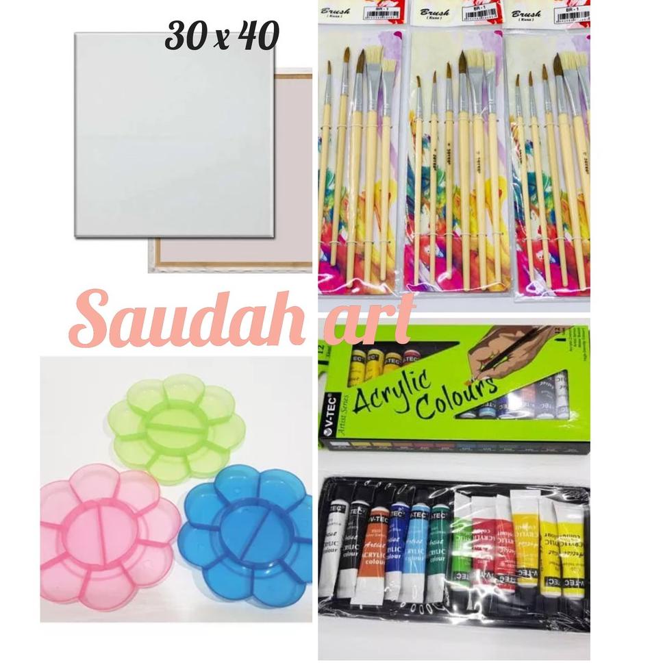 

[T-9Q ♥] Paket Kanvas Lukis (kanvas 30x40,kuas,palet,cat akrilik)-kekinian
