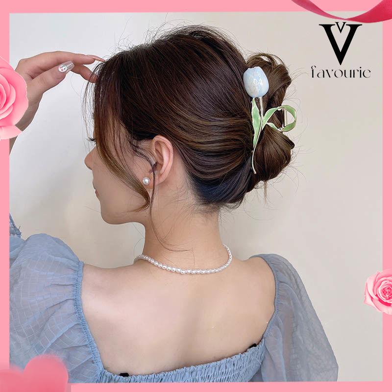 CODTemperamen Tulip Logam Wanita Klip Hiu Sense High-end Klip Rambut-FA