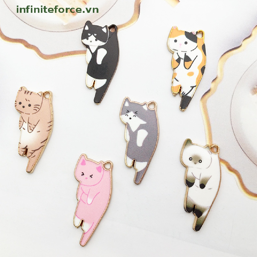 [INVN] 10pcs/lot Kartun Hewan Kucing Logam Ch Enamel Kucing Ch Liontin DIY Membuat Perhiasan Kalung Gantungan Kunci Kerajinan Tangan [VN]