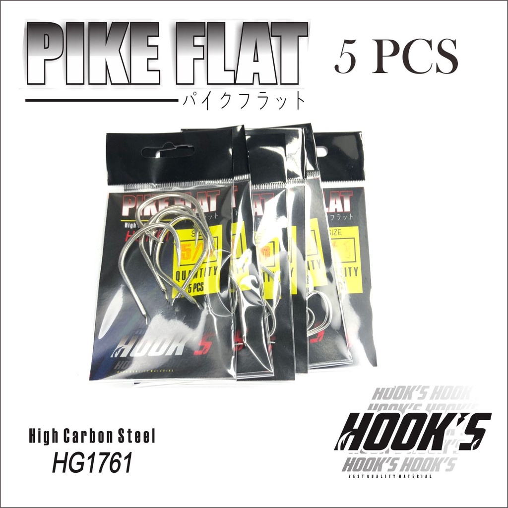 Mata Kail Tidak Berlubang PIKE FLAT 5pcs Hook Carbon Steel