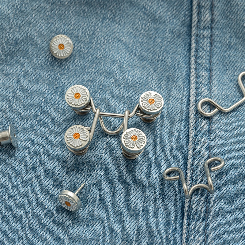 【COD】Kancing Pinggang Jeans Bunga Daisy Putih Yang Dapat Dilepas Tanpa Kuku Pinggang Peregangan Kancing Logam yang Dapat Disesuaikan-FA