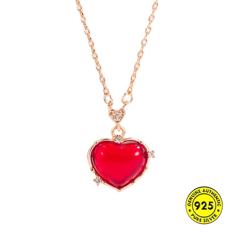 Rantai Klavikula Ultra-Halus Hati Merah Kecil Retro Untuk Wanita U1125