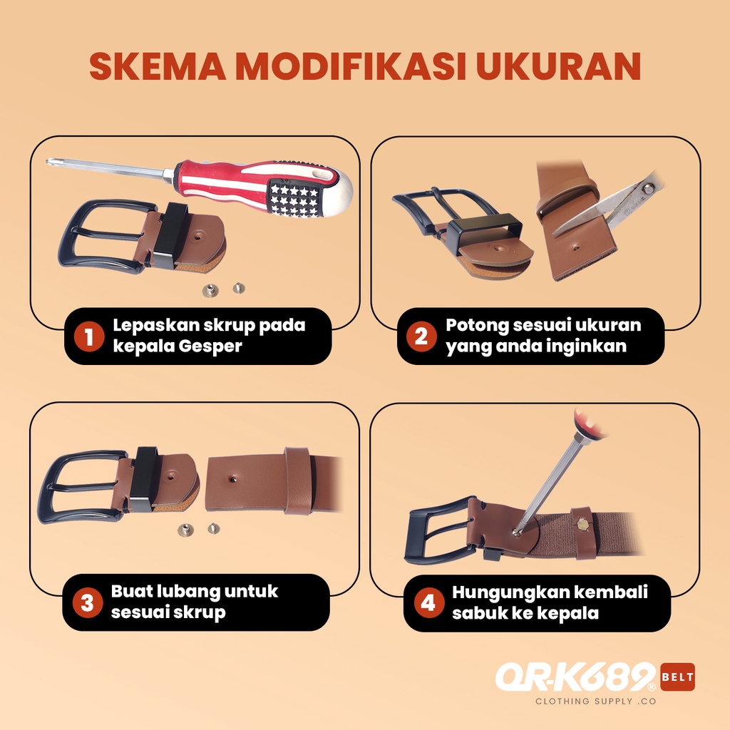 ORK689 Ikat Pinggang Pria Kulit PU Sabuk Gesper Belt Laki Laki Lebar 4cm Moura