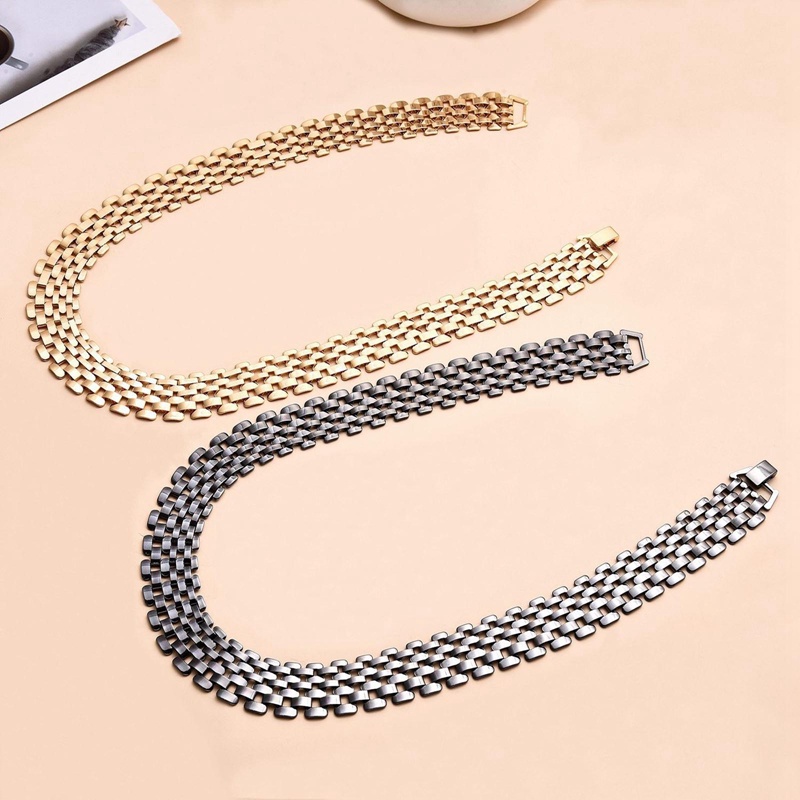 Fancyqube Punk Hip Hop Chunky Hollow Out Rantai Kalung Warna Silver Dikaitkan Chokers Lebar Kalung Untuk Wanita Statement Jewelry