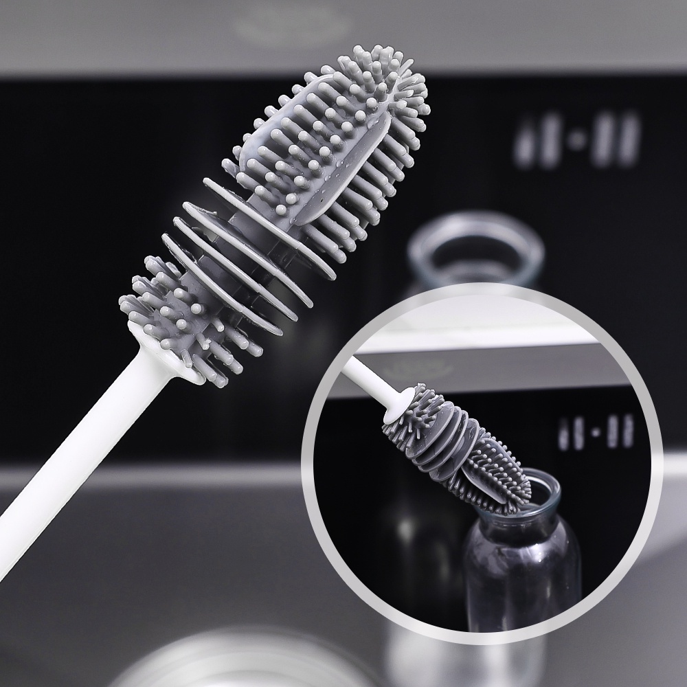 Sikat Cuci Vas Botol Mangkok Sikat Cuci Gelas Silikon Gagang Panjang Floor Drains Sink Decontamination Gadget360° Alat Pembersih Serba Guna