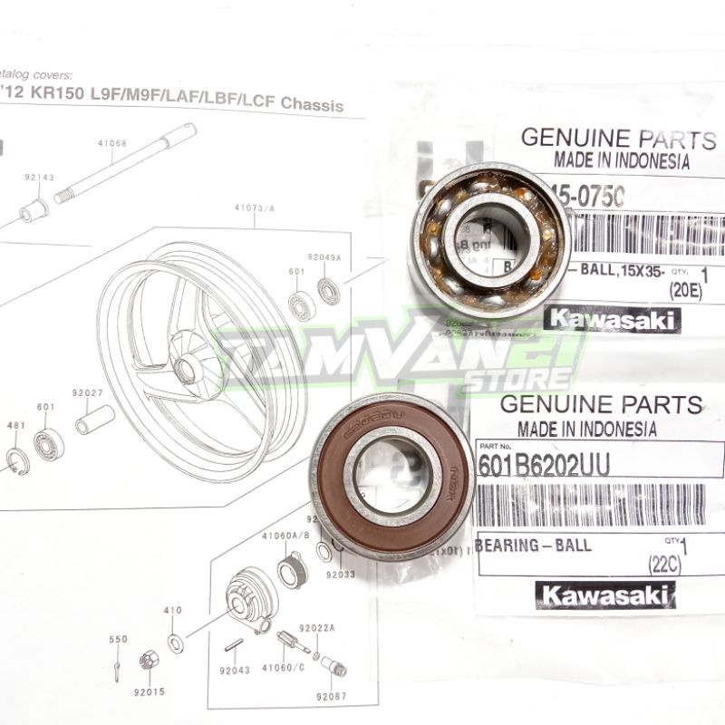 SEPASANG LAHER BEARING RODA DEPAN NINJA RR R SS