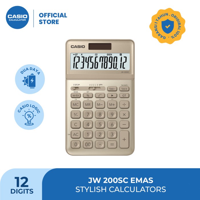 TERBARU CASIO Colorful Calculator JW-200SC- Gold
