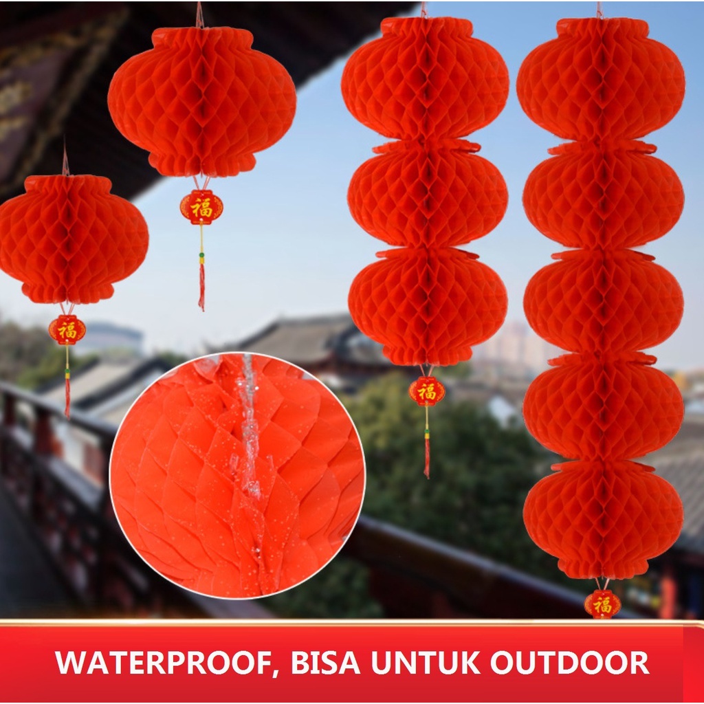 Lampion 3 SUSUN HONEYCOMB Imlek Plastik WATERPROOF Dekorasi Hiasan Pesta Tahun Baru Indoor Outdoor