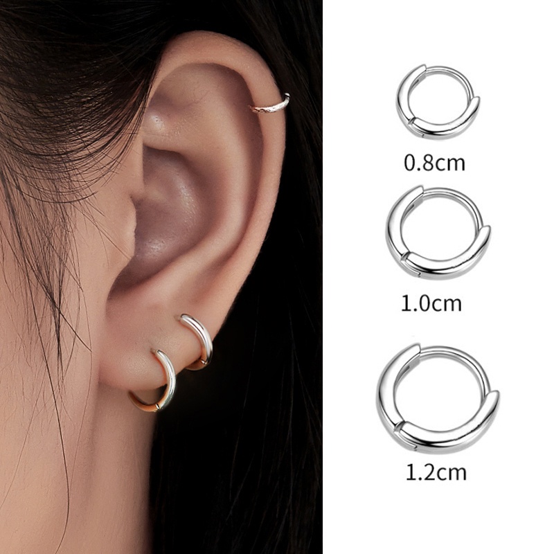 Anting Hoop Emas Perak Hitam Anting Hoop Unisex Anting Simple Untuk Wanita Perhiasan Aksesori Trendi