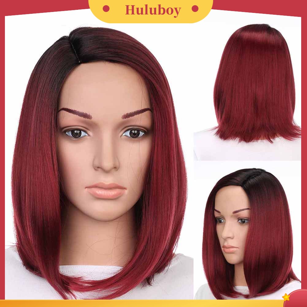 Wig Rambut Lurus Warna Merah Gradien Matte Bahan Serat Suhu Tinggi Untuk Wanita