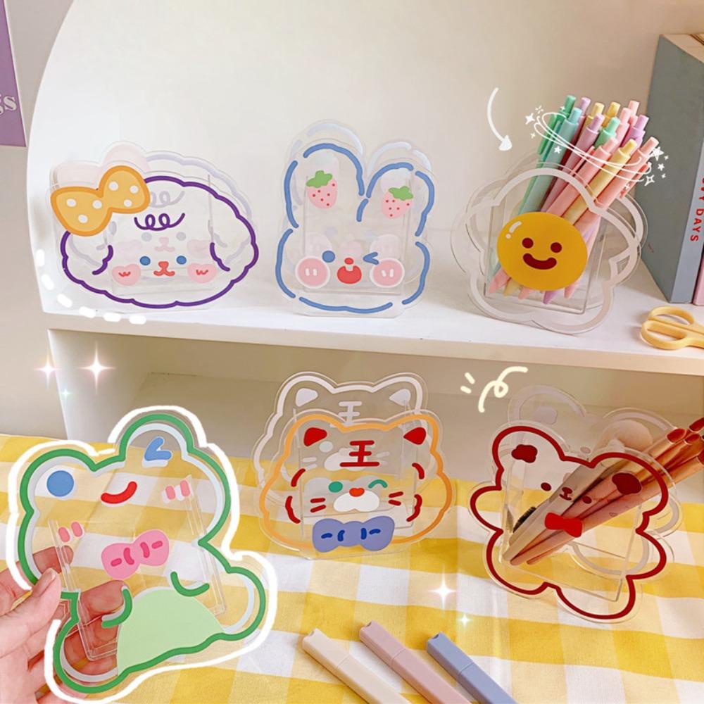 Tempat Pulpen Nanas Kartun Bunny Bear|Desk Decor Kotak Penyimpanan Kosmetik Transparan