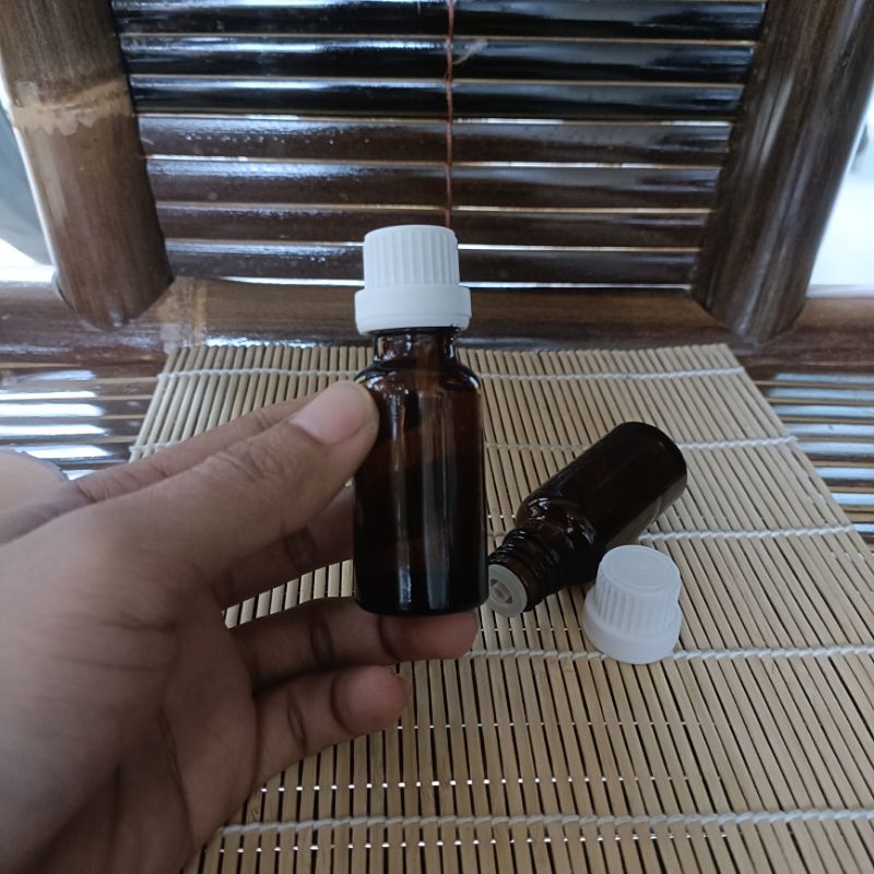 Botol kaca 20ml tutup filler tetes segel / essential oil / droper sealed -20ml amber tebal