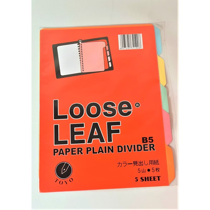 

INDEX DIVIDER PEMBATAS BINDER NOTE LOOSE LEAF B5 ISI 5 WARNA 26 RING
