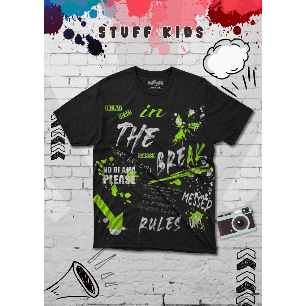 kaos anak BLACK GREEN stuff kids Kaos Anak Distro Umur 3-12 Tahun Cotton 24s