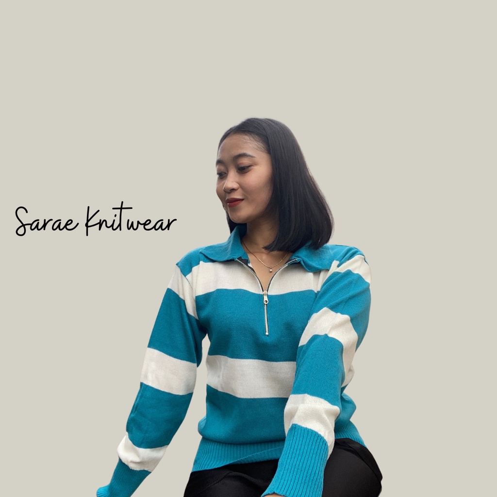 Chaera Sweater Rajut Wanita Stripe Top Knit Premium Murah Halus COD Free Ongkir