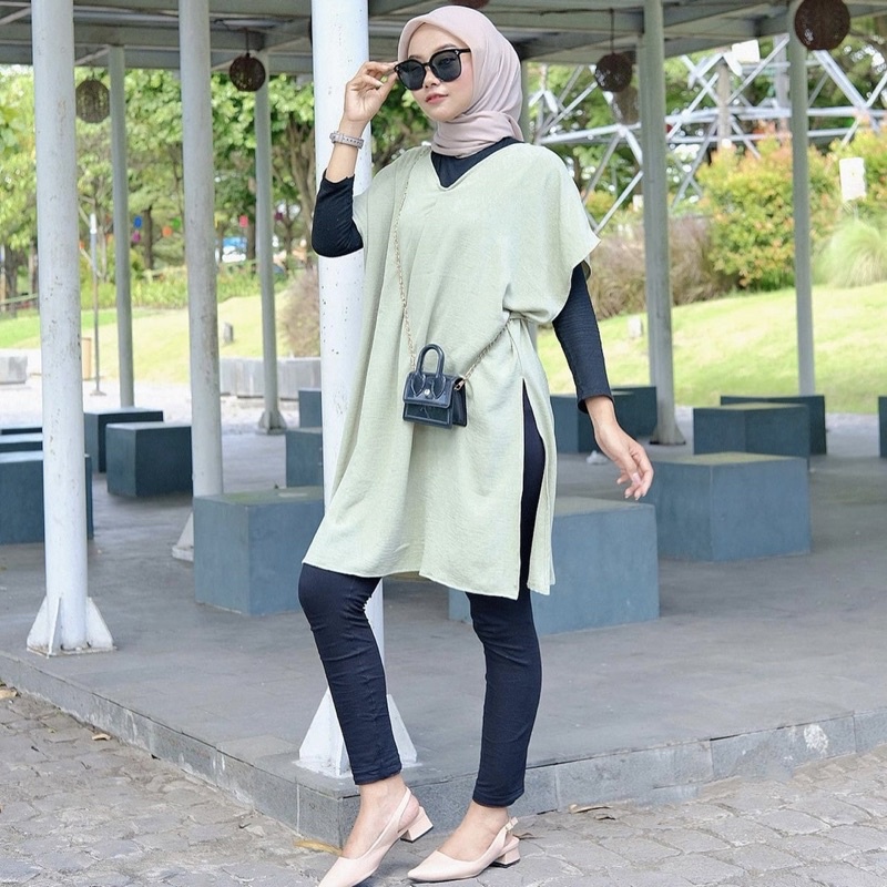 NAGITA LONG SQUARE CRINGKEL AIRFLOW BLOUSE Crinkle Atasan tunik wanita ByAdinda