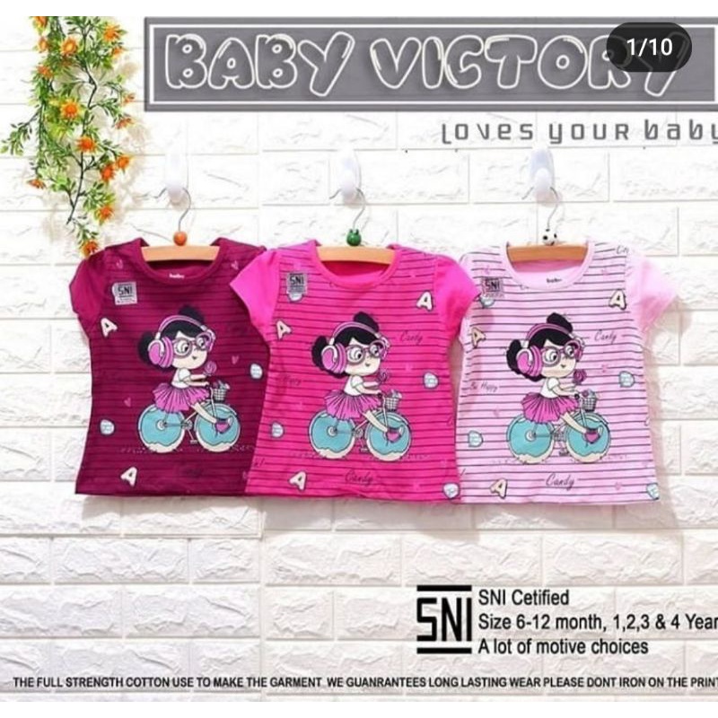 Baju Anak Bayi Perempuan dan laki laki Kaos Pendek Baby Victory 6-12Bulan Random motif