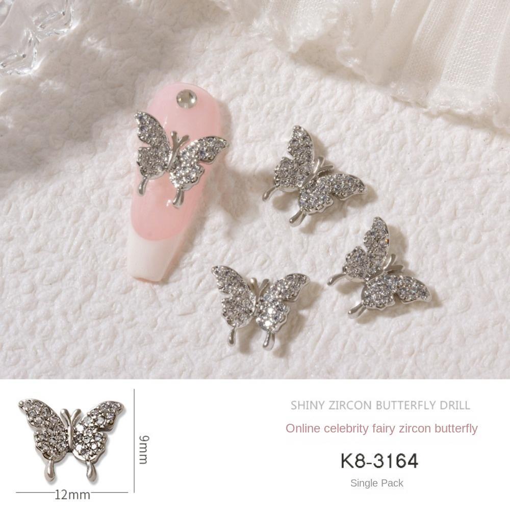 AUGUSTINA Augustina Hiasan Kuku Kupu-Kupu Wanita Pesona Kuku Emas Perak Korea Nail Art Manicure Aksesoris