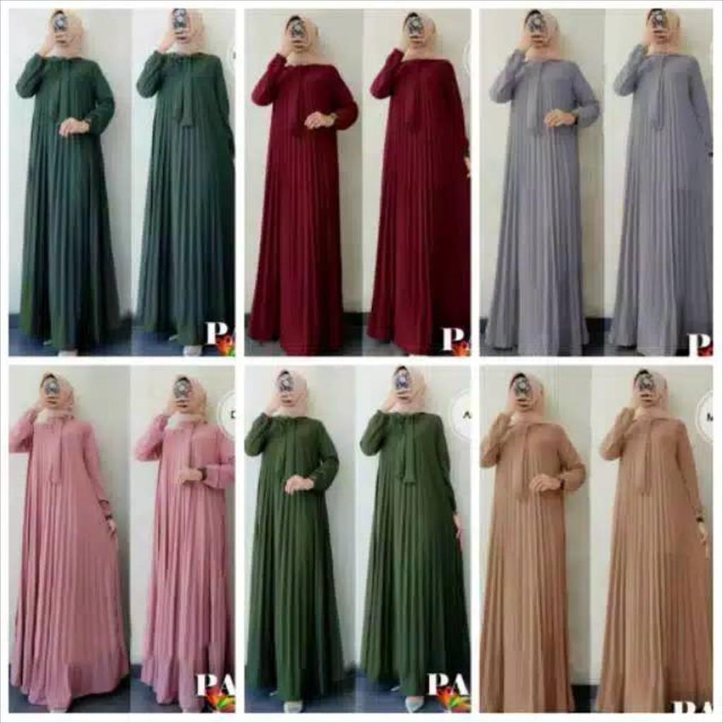 OTS 101 - Gamis Muslim Plisket Bahan Hyget Long Dress Plisket