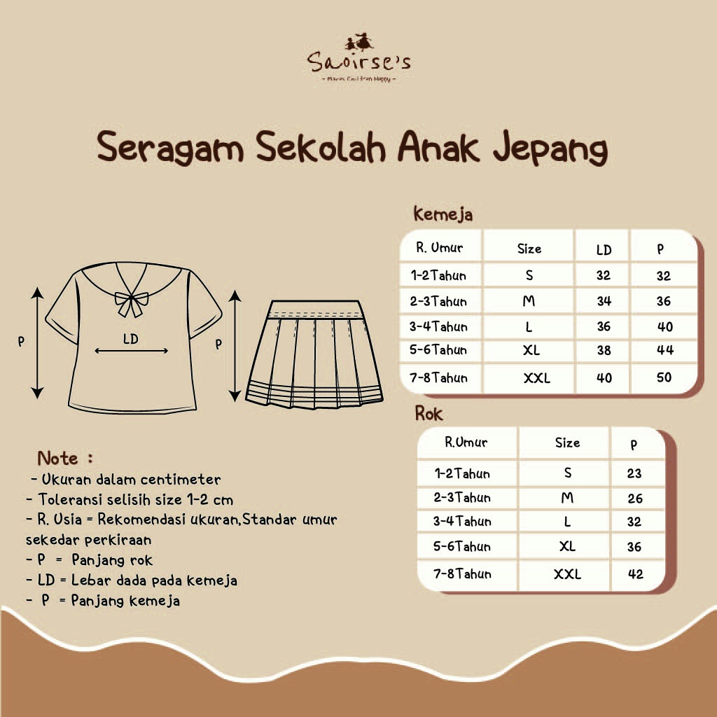 SAOIRSE'S Sailormoon - Seragam Sekolah Seifuku Uniform Jepang PAUD/TK Anak Perempuan Laki Laki 2-8Th