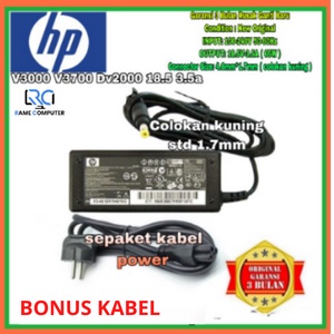 Adaptor/Charger HP Pavilion Compaq Presario V3000 V3700 Dv2000 18.5 3.5a Dc1.7 COLOKAN KUNING ORIGINAL