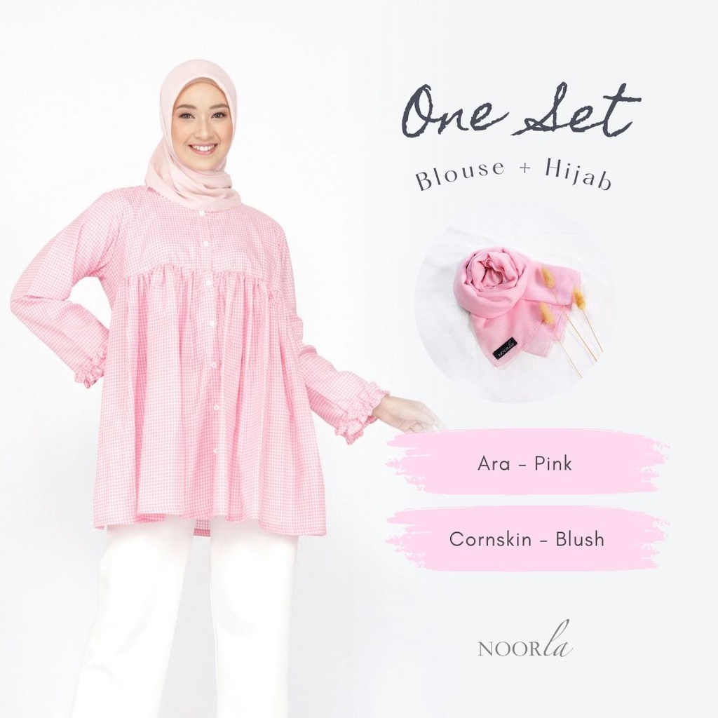 NOORLA - ARA BLOUSE SATU SET HIJAB / ATASAN / KEMEJA KOTAK-KOTAK