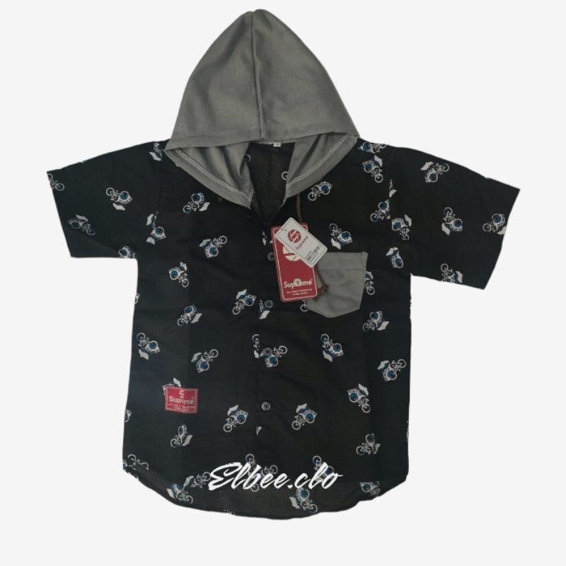 Baju Kemeja Anak Laki Laki Motif Keren Kekinian Kemeja Anak lucu Pakai cindung Topi Motif surfing Usia 2-13 tahun